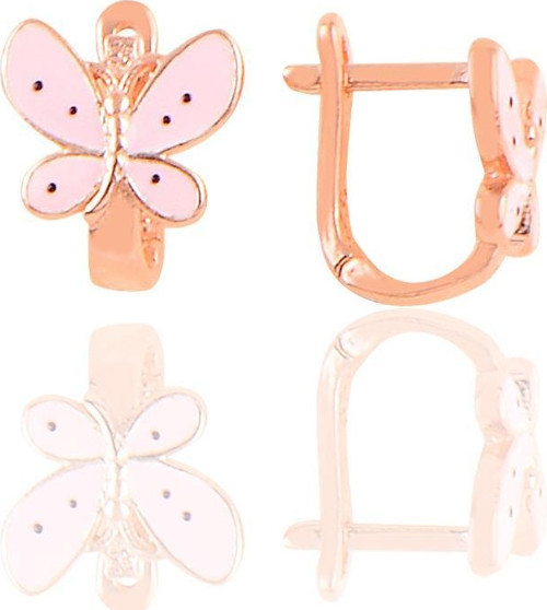 Gümüş rose pembe mineli kelebek çocuk küpesi