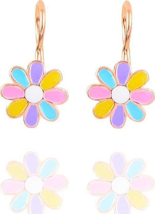 Gümüş rose renkli mineli çengelli papatya küpe 