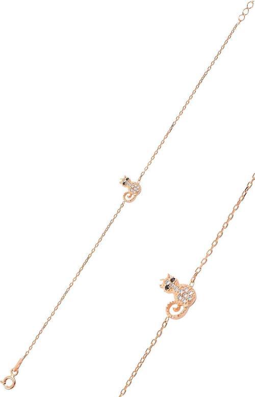 Gümüş rose zirkon taşlı kedi bileklik 