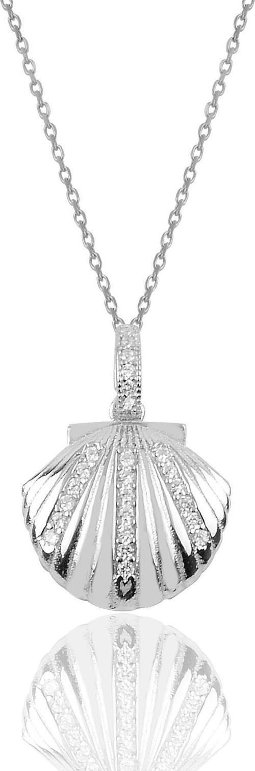 Gümüş taşlı midye modeli kolye