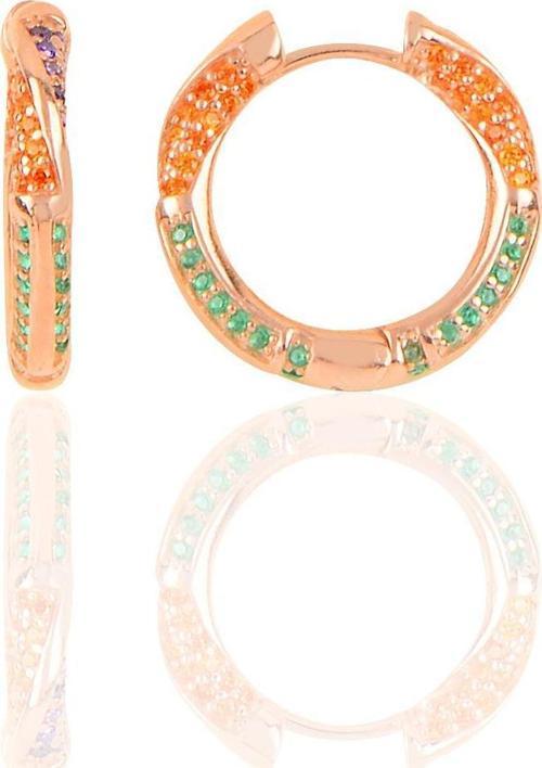 Gümüş rose renkli taşlı orta boy özel tasarım halka küpe