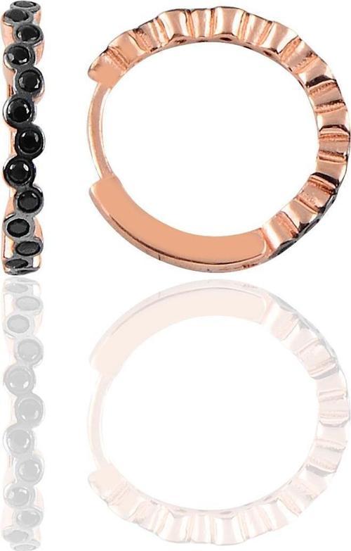Gümüş rose 17 mm siyah sıra taşlı halka küpe 