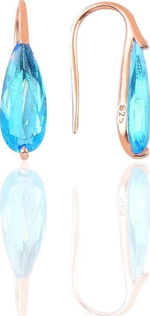 Gümüş rose akuamarin taşlı damla modeli küpe 