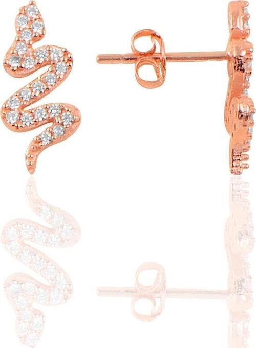 Gümüş rose zirkon taşlı yılan modeli küpe 