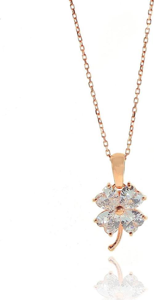 Gümüş rose zirkon taşlı yonca kolye