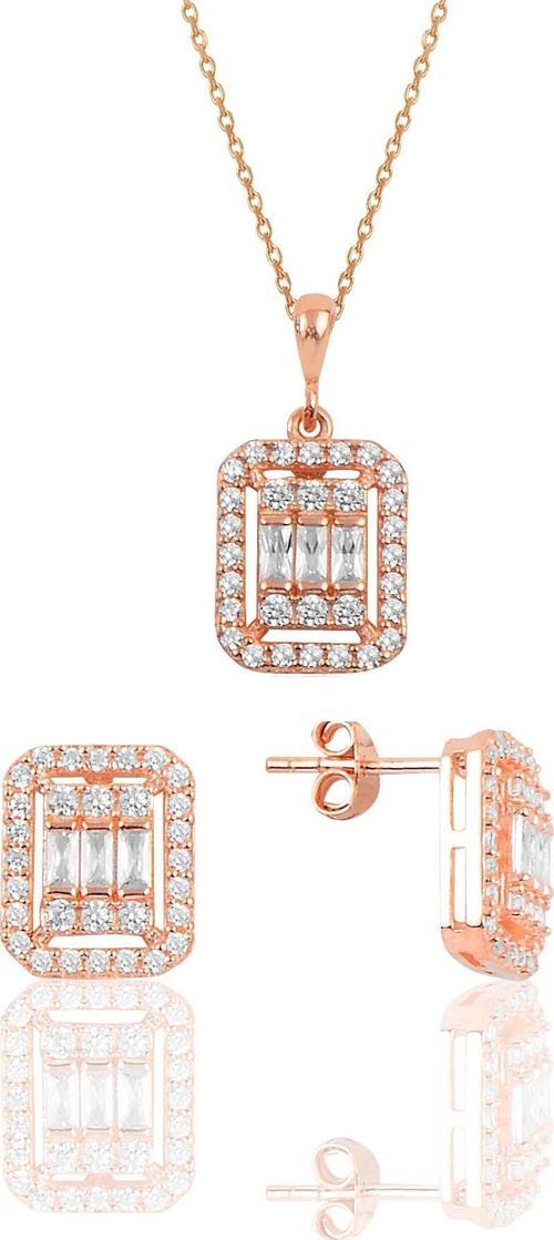 Gümüş rose baget taşlı ikili set 