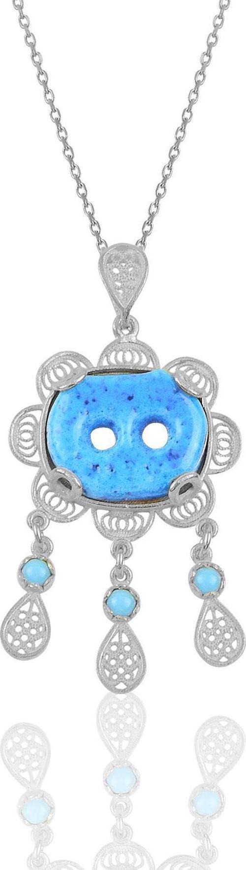 Gümüş telkari  süryani nazar boncugu kolye 