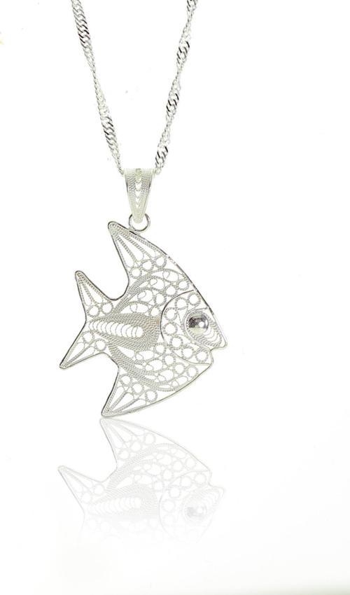 Gümüş telkari balık modeli ve singapur zincir kolye 