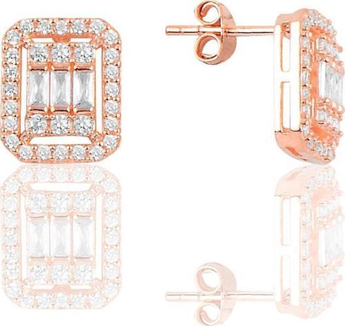 Gümüş rose baget taşlı küpe