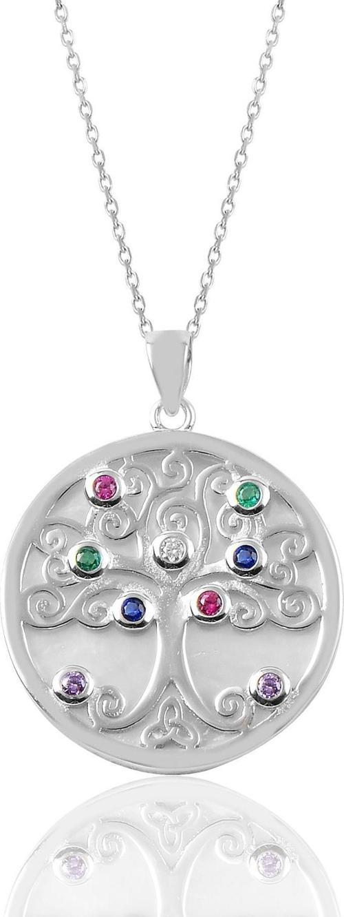 Gümüş sedef ve renkli taşlı hayat ağacı kolye 