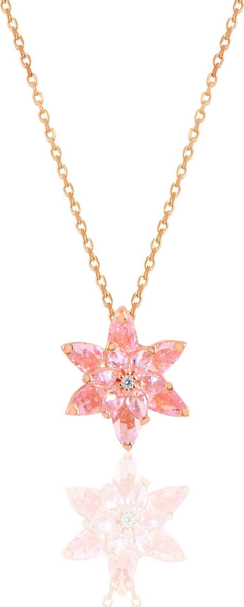 Gümüş rose taşlı nilüfer lotus çiçeği kolye