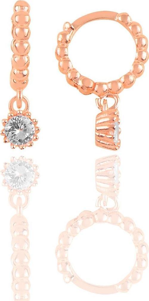 Gümüş rose tek taşlı  halka küpe 