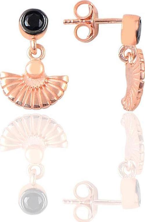 Gümüş siyah taşlı midye modeli küpe  