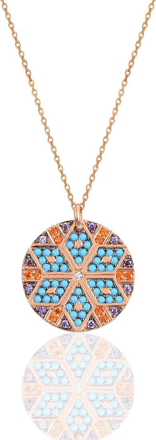 Gümüş rose yuvarlak kilim kolye 