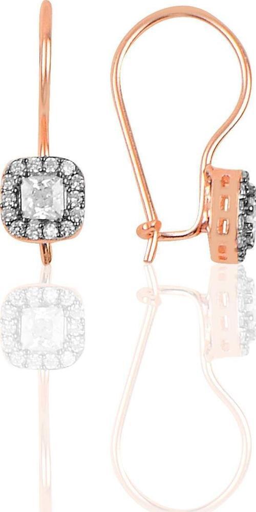 Gümüş rose zirkon taşlı çengelli kare küpe