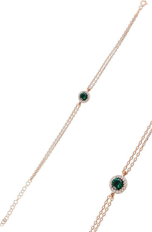 Gümüş rose kök zümrüt taşlı elmas montürlü bileklik 