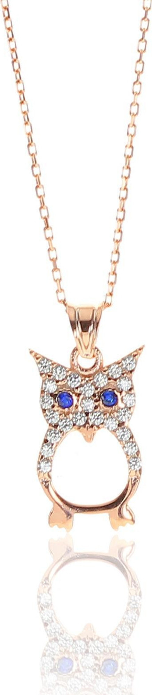 Gümüş rose zirkon taşlı baykuş kolye kolye