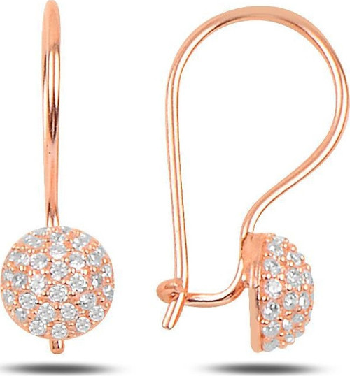 Gümüş rose zirkon taşlı çengelli yarım top küpe