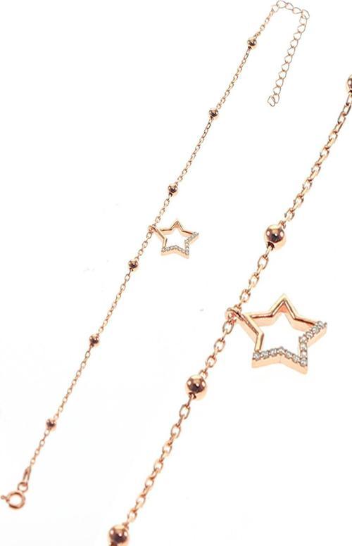 Gümüş yıldız ve toplu zincir bileklik 