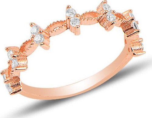 Gümüş rose zirkon taşlı crown yüzük