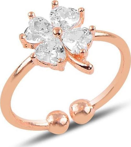 Gümüş zirkon taşlı ayarlamalı yonca modeli yüzük SGTL10107BEYAZ