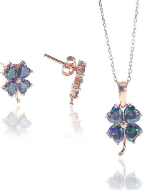 Mistik topaz taşlı yonca ikili set 
