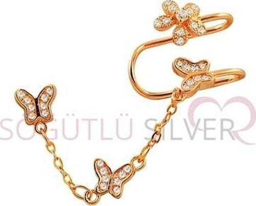 Kelebekli rose kıkırdak küpe