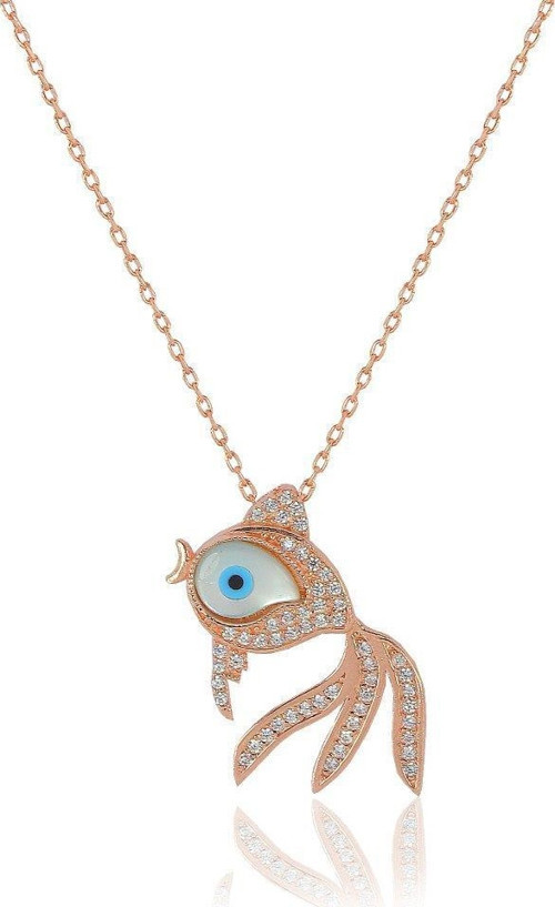 Opal ve Zirkon Taşlı Japon Balığı Gümüş Kolye