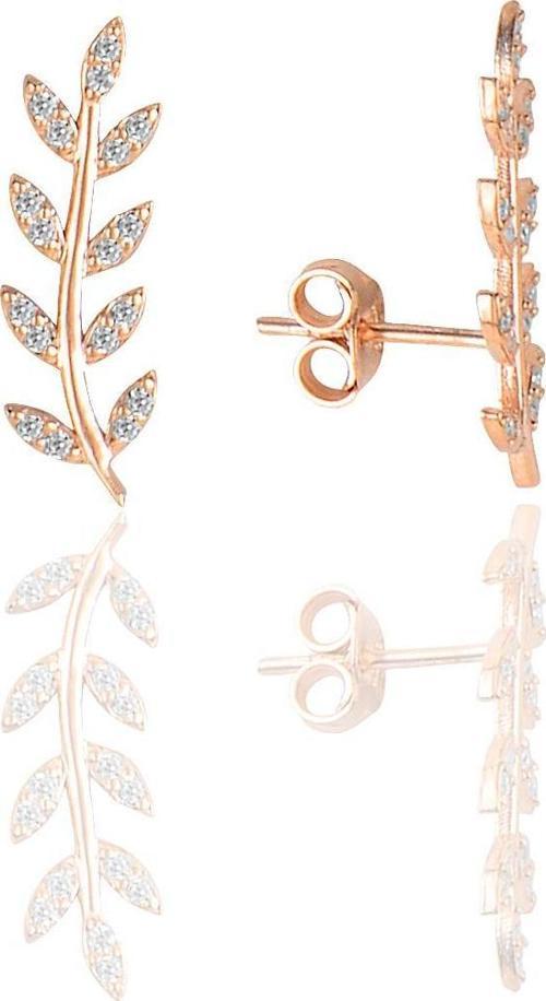 Gümüş zirkon taşlı yaprak modeli küpe 