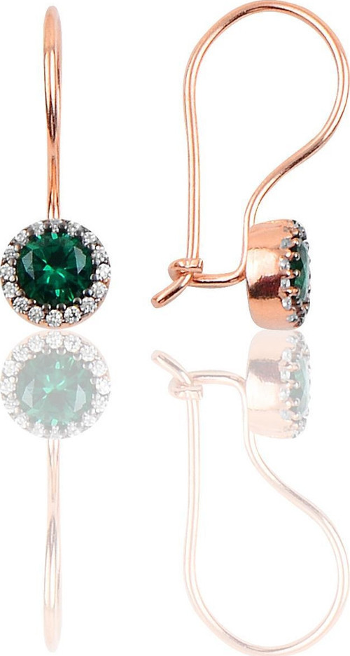 Gümüş zümrüt renk taşlı çengelli küpe SGTL10069YSL