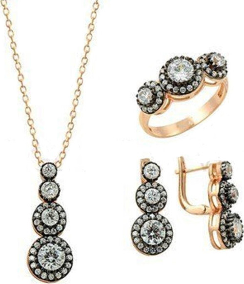 Tria elmas montürlü rose üçlü set