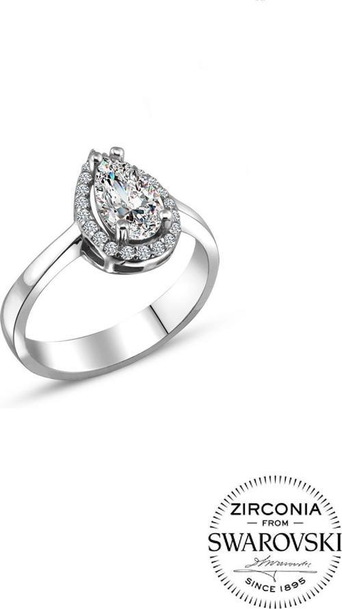 Gümüş Swarovski taşlı pırlanta modeli damla yüzük 