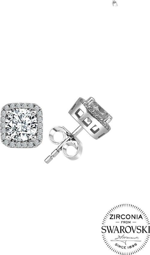 Gümüş Swarovski taşlı pırlanta modeli kare küpe 