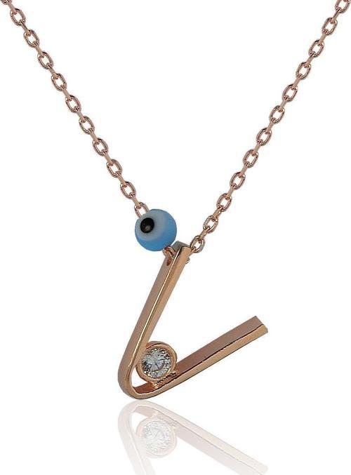 V Harf Gümüş Kolye