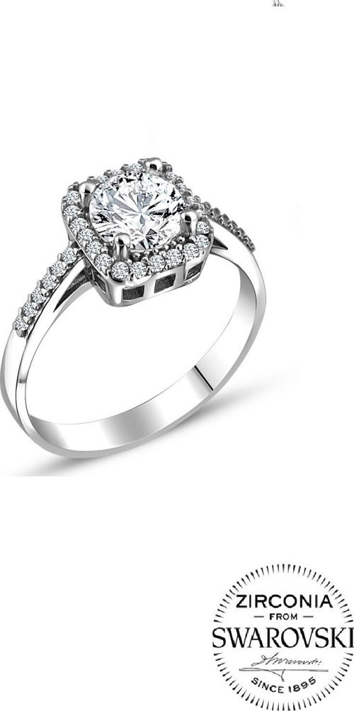 Gümüş Swarovski taşlı pırlanta modeli kare yüzük