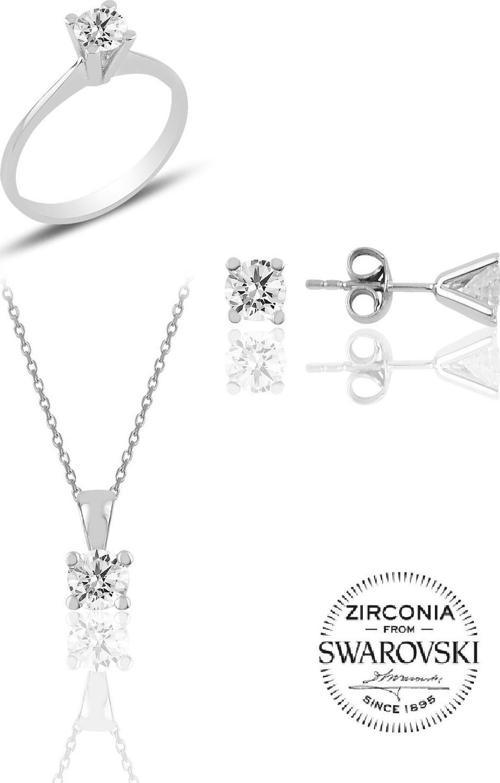 Gümüş Swarovski tek taş modeli üçlü set 