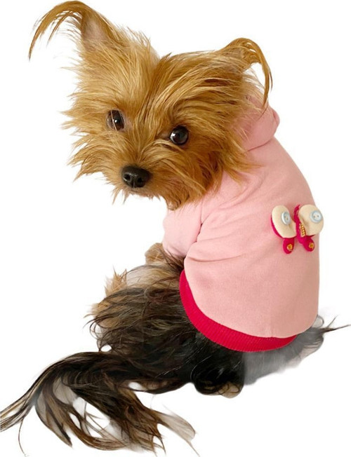 Pembe Kelebek Kapşonlu Sweat by Kemique Köpek Kazağı