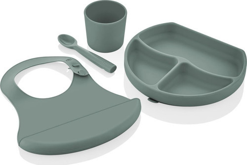 Silikon Beslenme Seti Mint - Silikon Önlük & Tabak & Bardak & Kaşık - Bpa Free