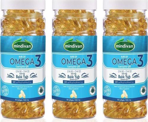 Krill Oil, Omega 3, Coenzyme Q10, 1330 Mg 90 Softgels X3 Adet