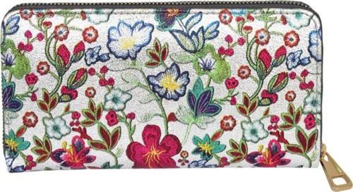 Barsecollection Fermuarlı Çiçek Desenli Altın Beyaz Kadın Cüzdanı