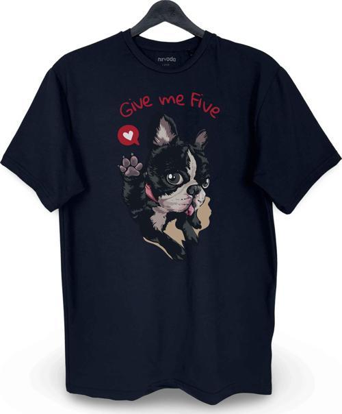 Çak bi Beşlik Köpek Baskılı Loose Fit Bisiklet Yaka Unisex Tişört