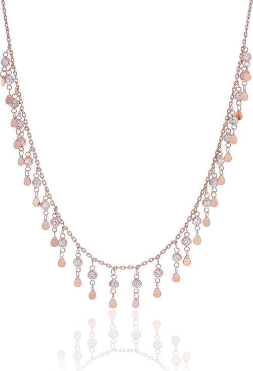 Gümüş rose zirkon taşlı damla pullu kolye  