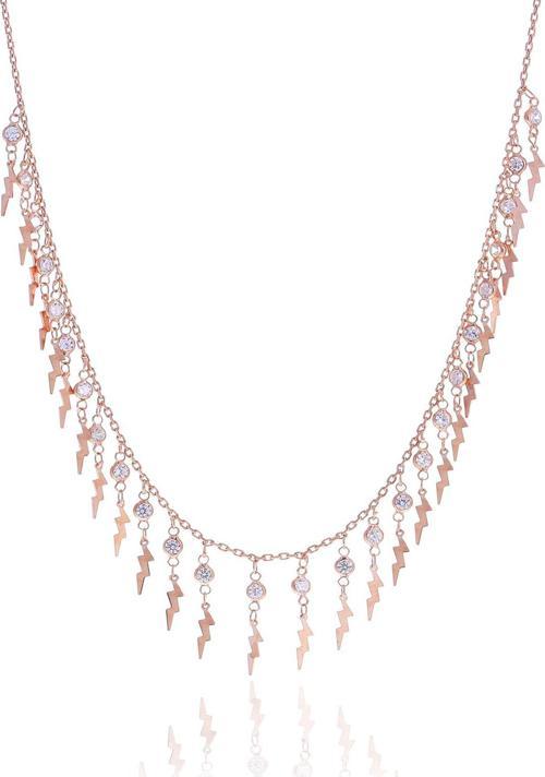 Gümüş rose zirkon taşlı şimşek kolye 