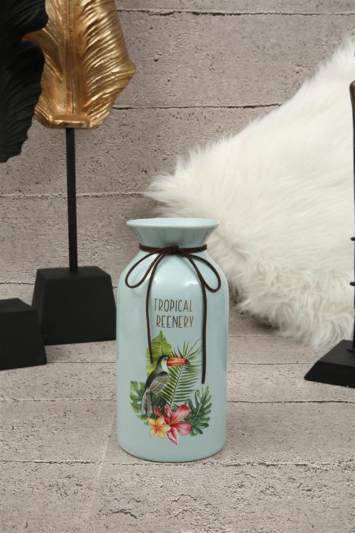 Tropikal Mavi Seramik Vazo 23cm