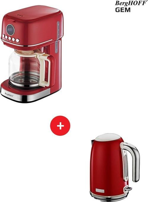 GEM RETRO Kırmızı Filtre Kahve Makinesi + 1,7 Lt Retro Kettle Su Isıtıcı