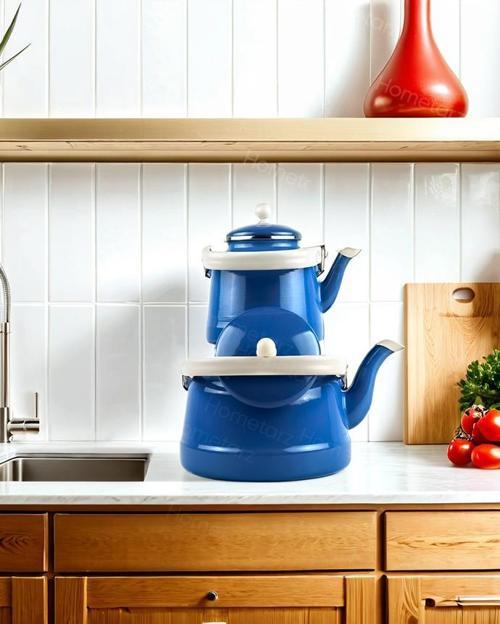 Alev Emaye Vintage Çaydanlık Takımı - Demlik Seti - Geniş Aile Boy - 5 Litre