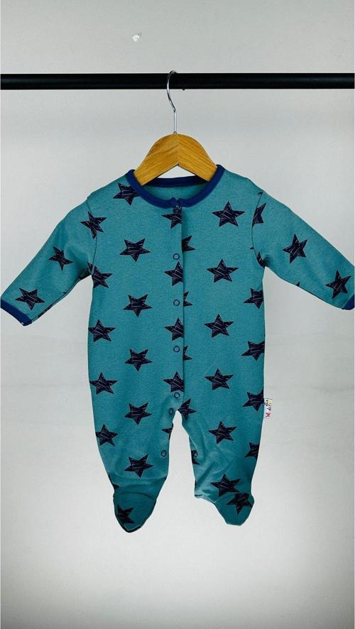 Yıldızlı Çıtçıtlı Pamuklu Bebek Tulum Yeşil 3 Ay
