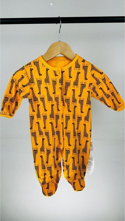 Zürafa Desenli Çıtçıtlı Pamuklu Bebek Tulum Sarı 3 Ay