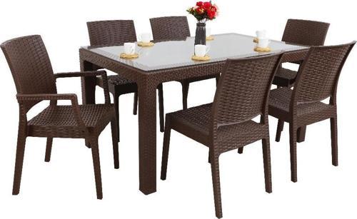 Elit Rattan 90x150 2 Elit Koltuk 4 Elit Sandalye Camlı Masa Takımı Kahverengi