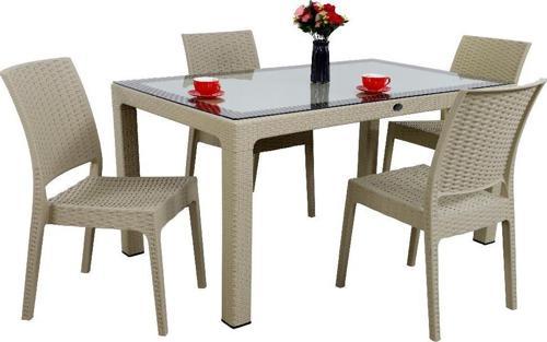 Elit Rattan 90x150 4 kişilik Elit Sandalye Camlı Masa Takımı Çölbeji